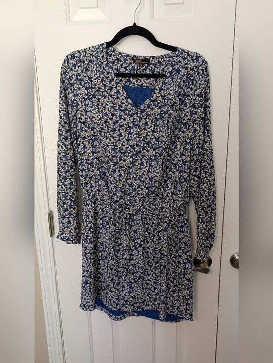 Dalia Dresses & Skirts - Dalia Blue and White Floral Wrap Long-Sleeve Dress